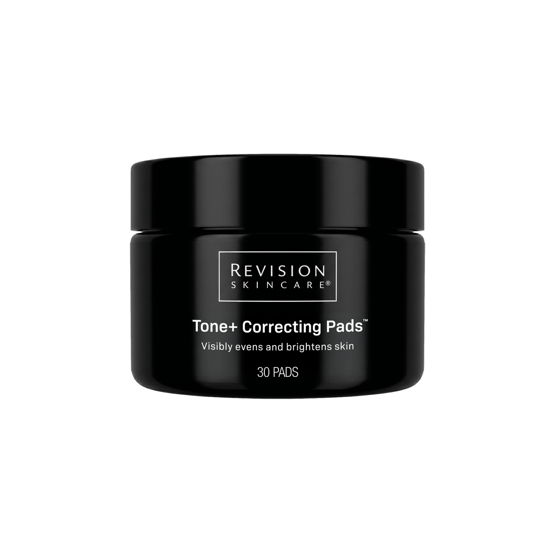 Revision Skincare Tone+ Correcting Pads black jar, front view
