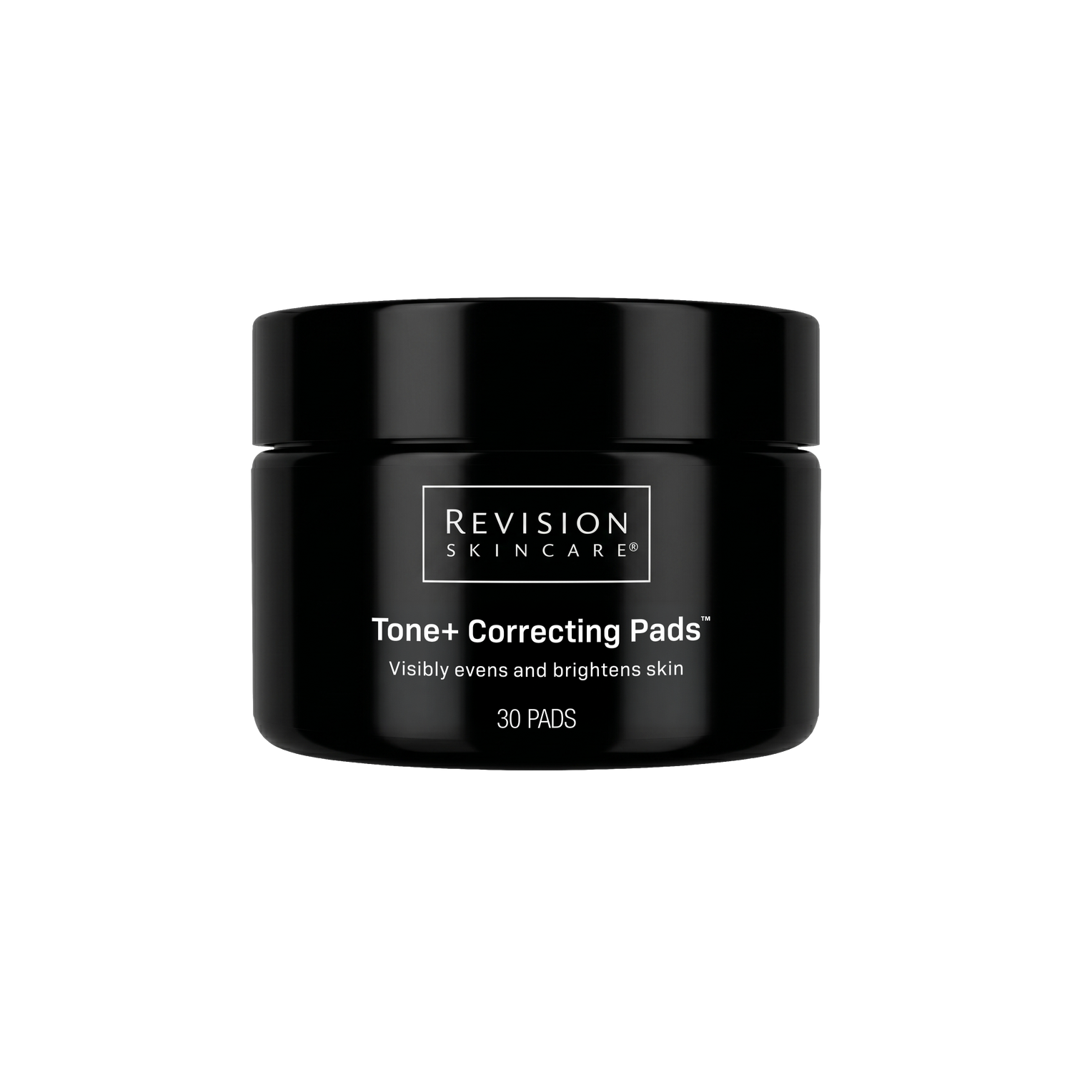 Revision Skincare Tone+ Correcting Pads black jar, front view