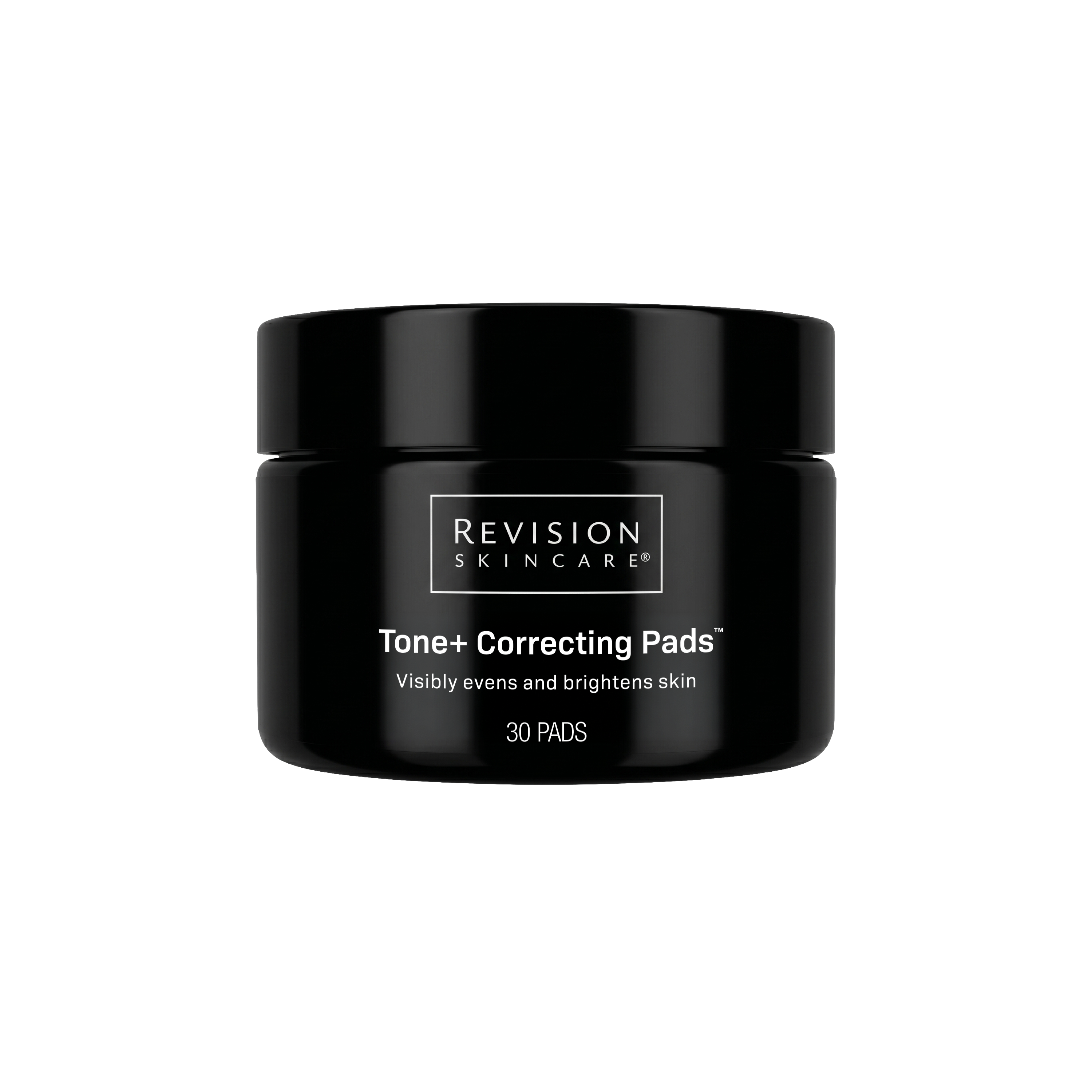 Revision Skincare Tone+ Correcting Pads black jar, front view