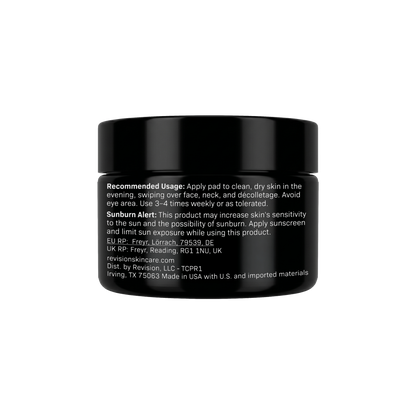 Tone+ Correcting Pads jar back showing usage directions and sunburn alert